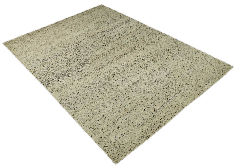 9x12 Hand Knotted Ivory, Gray and Brown Modern Contemporary Southwestern Tribal Trellis Recycled Silk Area Rug | OP23