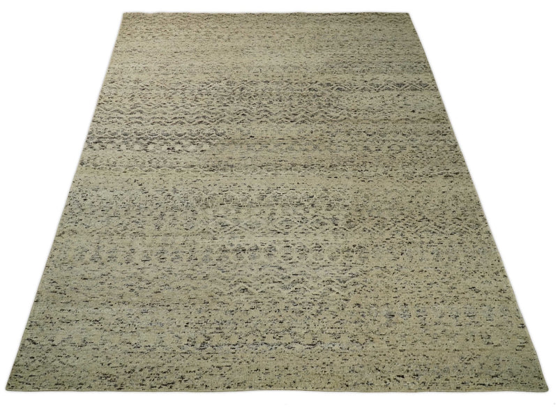 9x12 Hand Knotted Ivory, Gray and Brown Modern Contemporary Southwestern Tribal Trellis Recycled Silk Area Rug | OP23