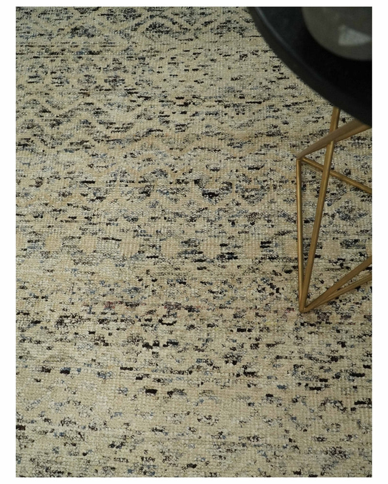 9x12 Hand Knotted Ivory, Gray and Brown Modern Contemporary Southwestern Tribal Trellis Recycled Silk Area Rug | OP23