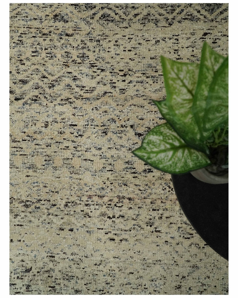 9x12 Hand Knotted Ivory, Gray and Brown Modern Contemporary Southwestern Tribal Trellis Recycled Silk Area Rug | OP23