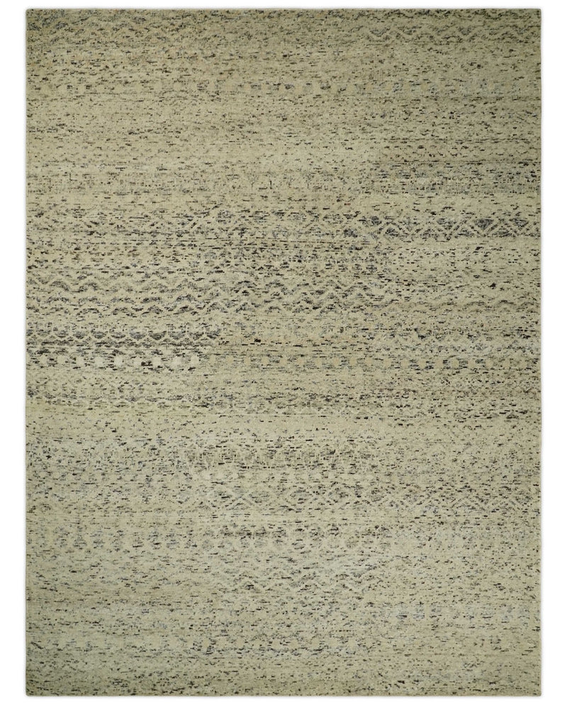 9x12 Hand Knotted Ivory, Gray and Brown Modern Contemporary Southwestern Tribal Trellis Recycled Silk Area Rug | OP23