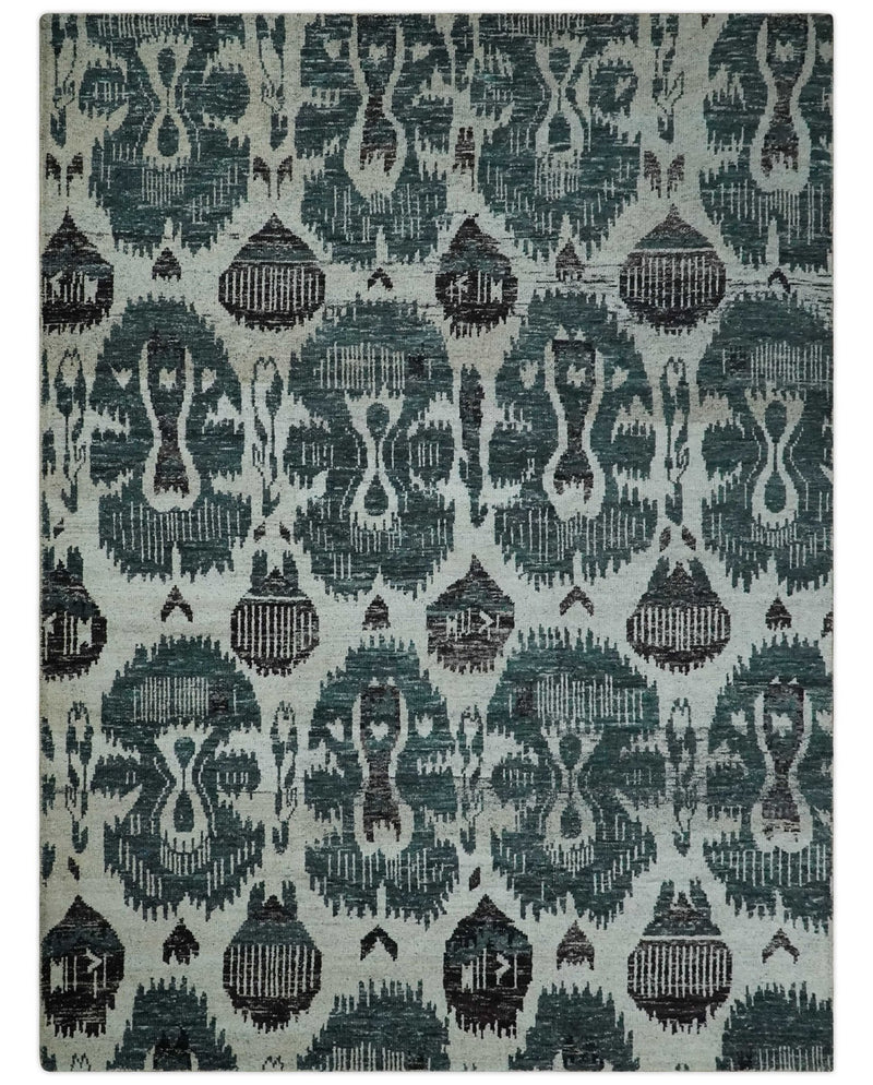 9x12 Hand Knotted Ivory, Teal and Brown  Antique Persian Style Contemporary Recycled Silk Area Rug | OP38