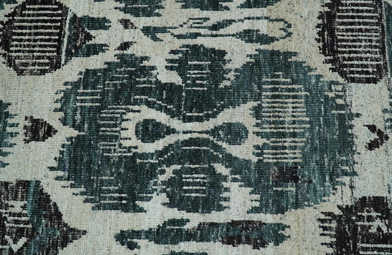 9x12 Hand Knotted Ivory, Teal and Brown  Antique Persian Style Contemporary Recycled Silk Area Rug | OP38