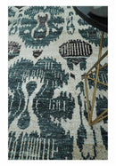 Ivory Teal Brown Antique Persian Hand Knotted Area Rug 9x12
