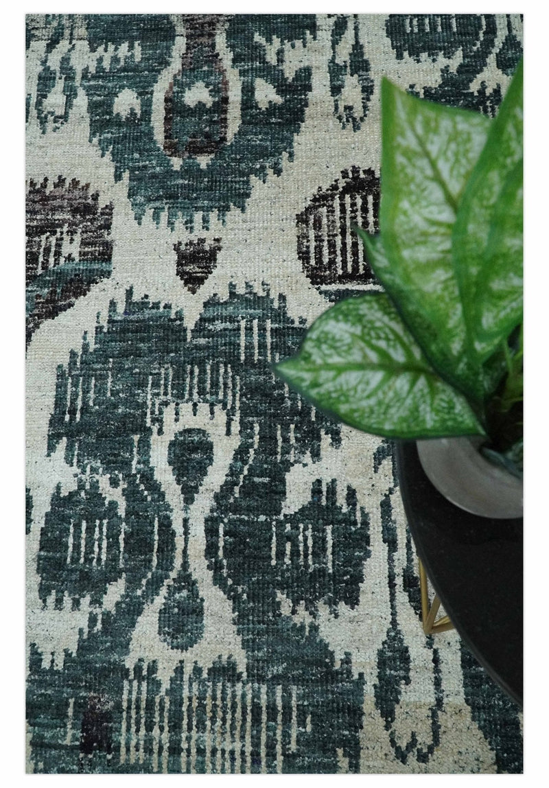 9x12 Hand Knotted Ivory, Teal and Brown  Antique Persian Style Contemporary Recycled Silk Area Rug | OP38