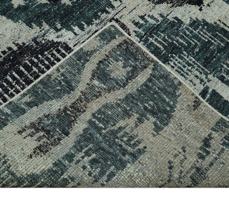 9x12 Hand Knotted Ivory, Teal and Brown  Antique Persian Style Contemporary Recycled Silk Area Rug | OP38