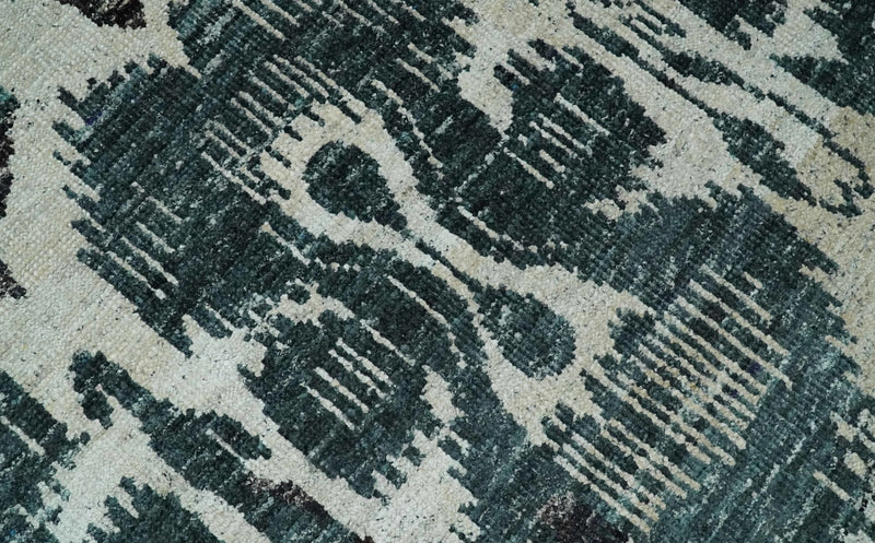 9x12 Hand Knotted Ivory, Teal and Brown  Antique Persian Style Contemporary Recycled Silk Area Rug | OP38