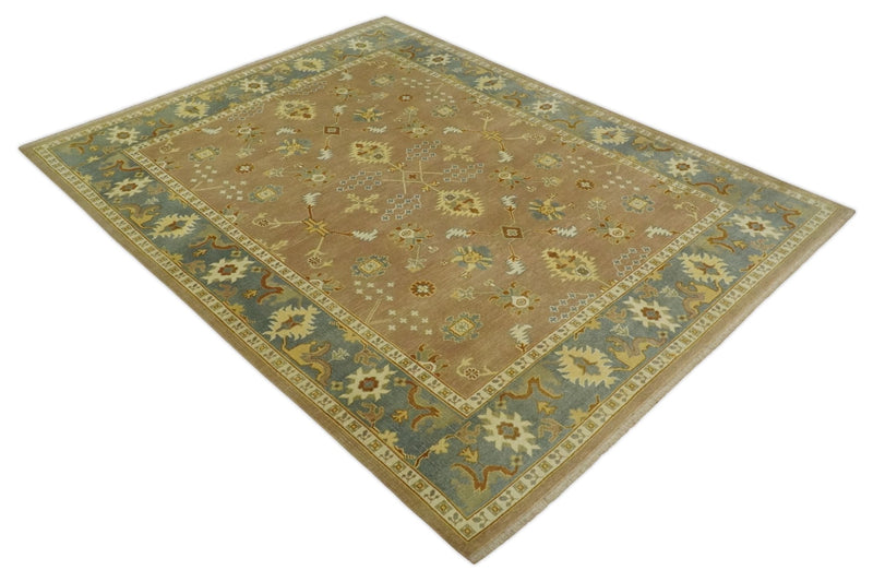 9x12 Hand Knotted Light Rust and Blue Traditional Wool Area Rug, Kids, Living Room and Bedroom Rug | AC38912