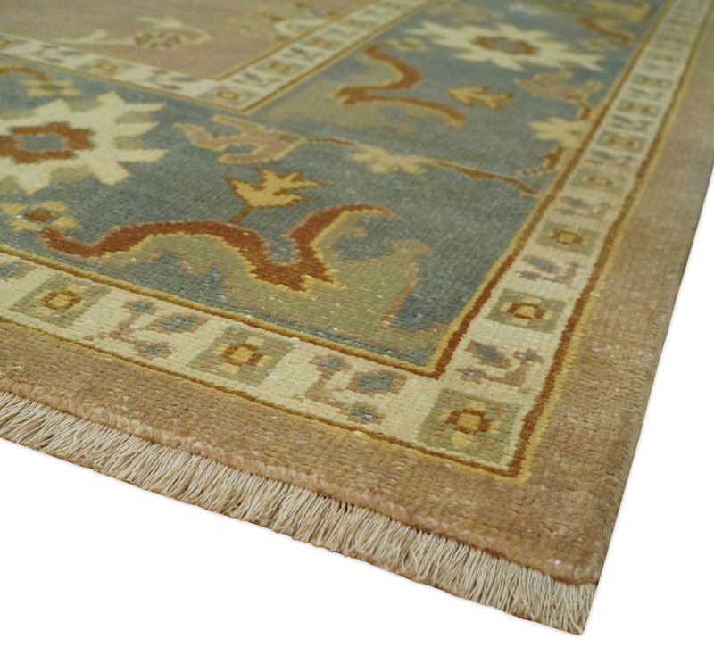 9x12 Hand Knotted Light Rust and Blue Traditional Wool Area Rug, Kids, Living Room and Bedroom Rug | AC38912