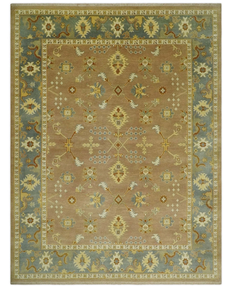 9x12 Hand Knotted Light Rust and Blue Traditional Wool Area Rug, Kids, Living Room and Bedroom Rug | AC38912