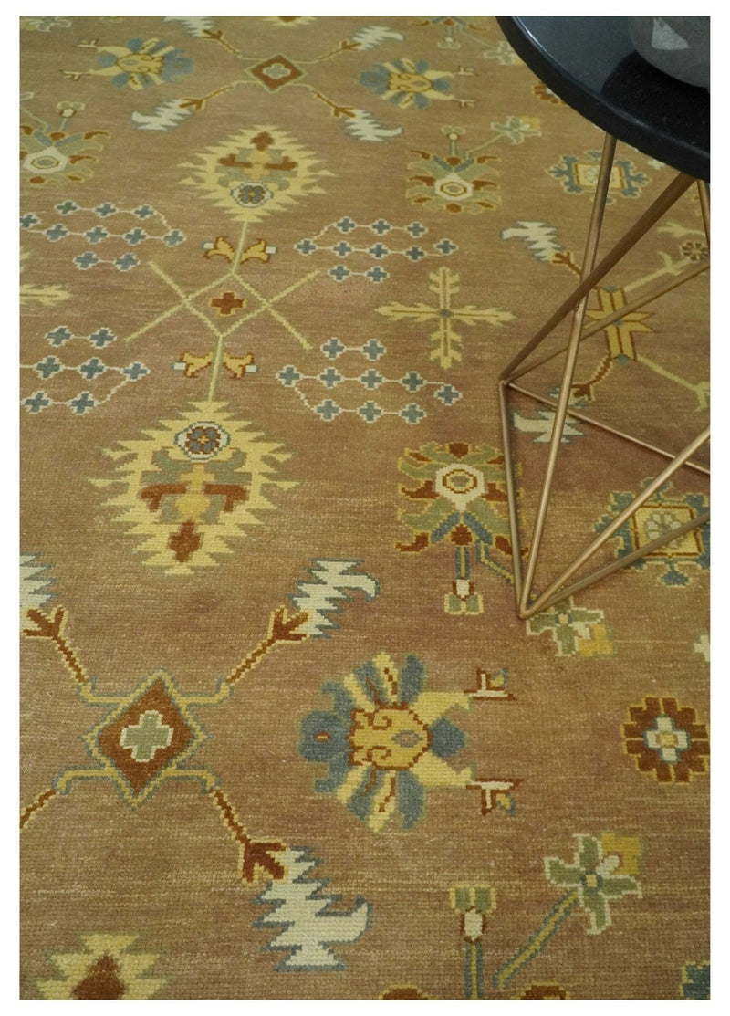 9x12 Hand Knotted Light Rust and Blue Traditional Wool Area Rug, Kids, Living Room and Bedroom Rug | AC38912