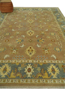 9x12 Hand Knotted Light Rust and Blue Traditional Wool Area Rug, Kids, Living Room and Bedroom Rug | AC38912