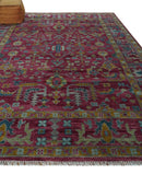 9x12 Hand Knotted Maroon and Gold Heriz Serapi Traditional Antique Style Wool Area Rug | TRDCP1603912S