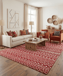 Hand Knotted Maroon White Recycled Silk Area Rug 9x12 Tribal Trellis