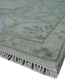 9x12 Hand Knotted Oriental Oushak Ivory, Charcoal and Yellow Wool Area Rug