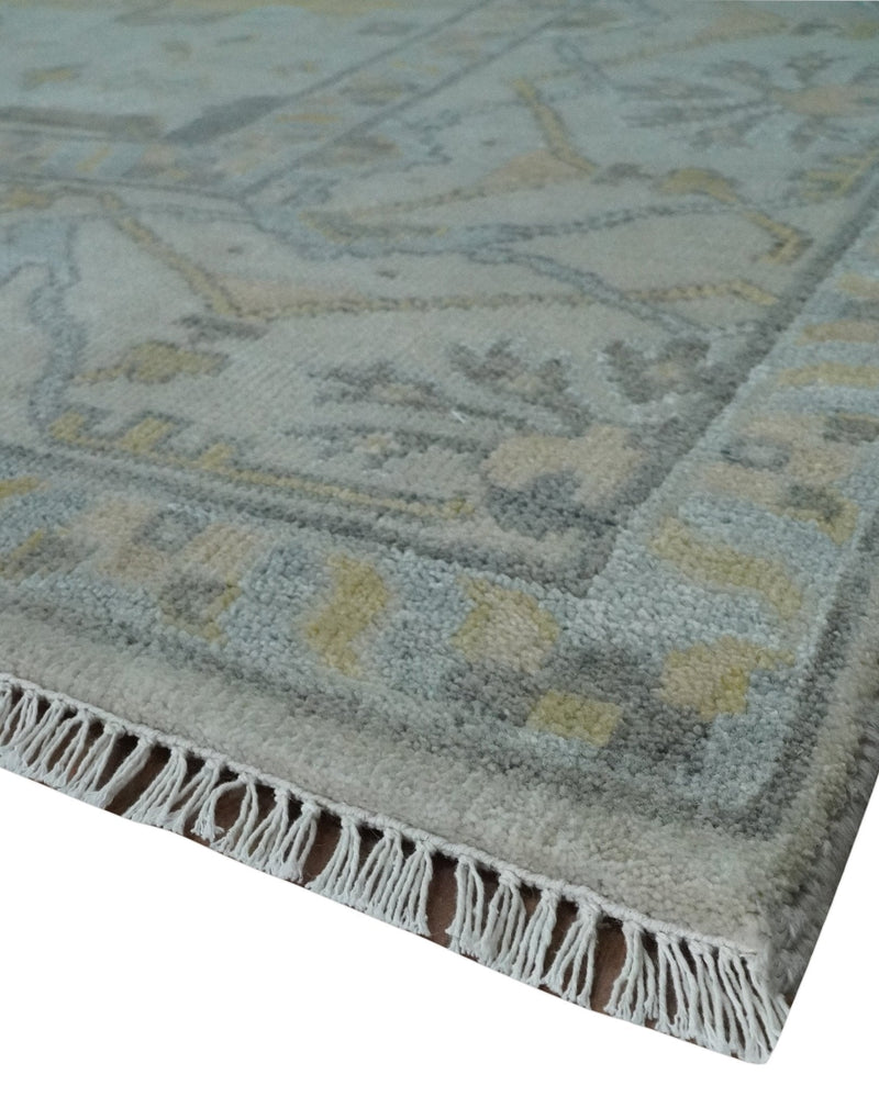 9x12 Hand Knotted Oriental Oushak Ivory, Charcoal and Yellow Wool Area Rug