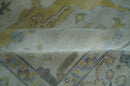 9x12 Hand Knotted Oriental Oushak Ivory, Charcoal and Yellow Wool Area Rug