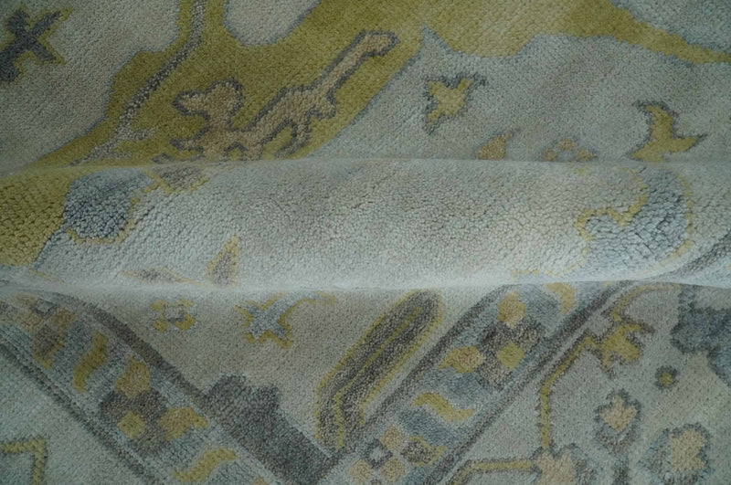 9x12 Hand Knotted Oriental Oushak Ivory, Charcoal and Yellow Wool Area Rug
