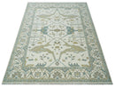 9x12 Hand Knotted Oriental Oushak Ivory, Teal and Beige Wool Area Rug