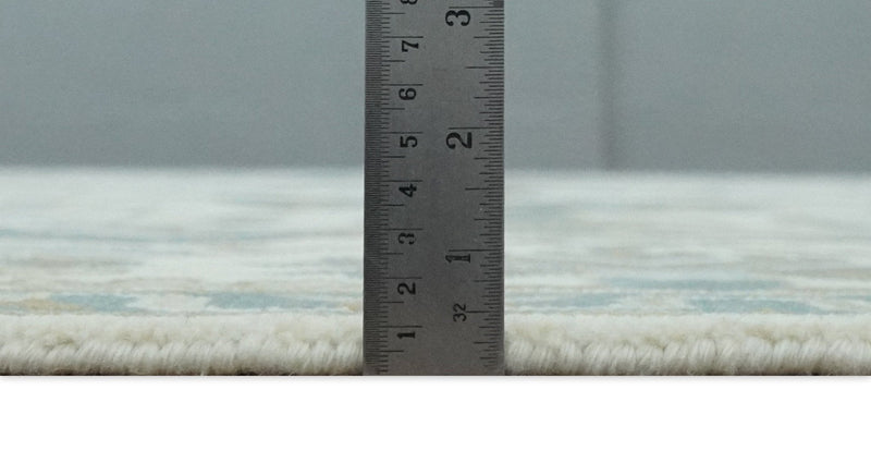 9x12 Hand Knotted Oriental Oushak Ivory, Teal and Beige Wool Area Rug