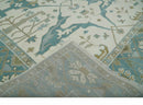 9x12 Hand Knotted Oriental Oushak Ivory, Teal and Beige Wool Area Rug