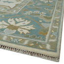 9x12 Hand Knotted Oriental Oushak Ivory, Teal and Beige Wool Area Rug