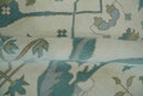 9x12 Hand Knotted Oriental Oushak Ivory, Teal and Beige Wool Area Rug