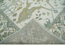 9x12 Hand Knotted Oriental Oushak Ivory, Teal and Beige Wool Area Rug