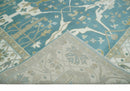 9x12 Hand Knotted Oriental Oushak Teal, Ivory and Beige Wool Area Rug