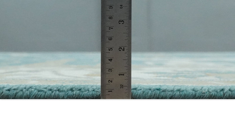 9x12 Hand Knotted Oriental Oushak Teal, Ivory and Beige Wool Area Rug