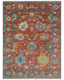 9x12 Hand Knotted Peach and Gray Traditional colorful Oushak Wool Rug