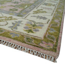 9x12 Hand Knotted Peach, Ivory and Olive Traditional Antique Style Wool Area Rug