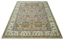 9x12 Hand Knotted Peach, Ivory and Olive Traditional Antique Style Wool Area Rug