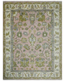 9x12 Hand Knotted Peach, Ivory and Olive Traditional Antique Style Wool Area Rug