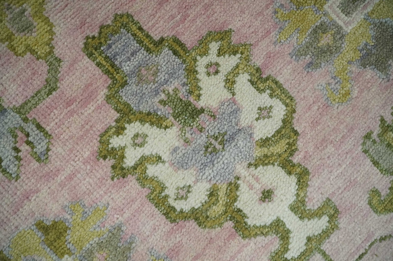 9x12 Hand Knotted Peach, Ivory and Olive Traditional Antique Style Wool Area Rug