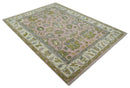 9x12 Hand Knotted Peach, Ivory and Olive Traditional Antique Style Wool Area Rug