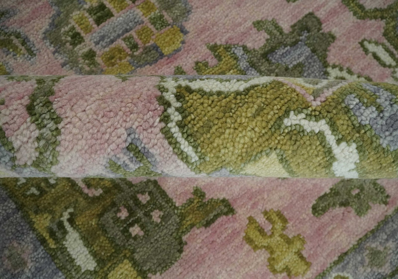 9x12 Hand Knotted Peach, Ivory and Olive Traditional Antique Style Wool Area Rug