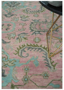 9x12 Hand Knotted Pink and Aqua Oriental Oushak Traditional Wool Area Rug