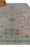 9x12 Hand Knotted Pink and Aqua Oriental Oushak Traditional Wool Area Rug