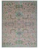 9x12 Hand Knotted Pink and Aqua Oriental Oushak Traditional Wool Area Rug
