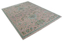 9x12 Hand Knotted Pink and Aqua Oriental Oushak Traditional Wool Area Rug