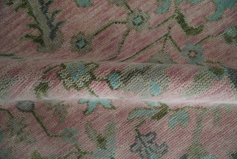 9x12 Hand Knotted Pink and Aqua Oriental Oushak Traditional Wool Area Rug