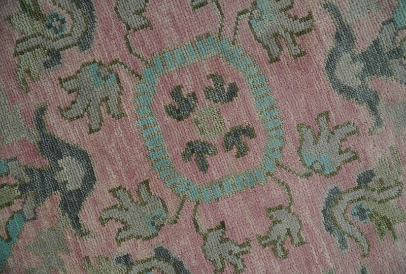 9x12 Hand Knotted Pink and Aqua Oriental Oushak Traditional Wool Area Rug