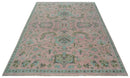 9x12 Hand Knotted Pink and Aqua Oriental Oushak Traditional Wool Area Rug