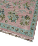 9x12 Hand Knotted Pink and Aqua Oriental Oushak Traditional Wool Area Rug