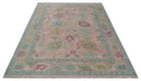 9x12 Hand Knotted Pink, Aqua and Purple Vibrant colorful Oushak Wool Area Rug