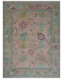 9x12 Hand Knotted Pink, Aqua and Purple Vibrant colorful Oushak Wool Area Rug