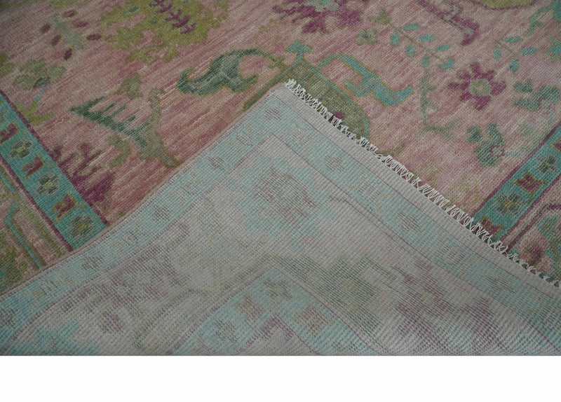 9x12 Hand Knotted Pink, Aqua and Purple Vibrant colorful Oushak Wool Area Rug