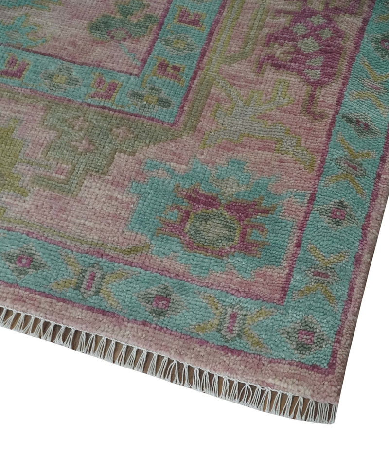 9x12 Hand Knotted Pink, Aqua and Purple Vibrant colorful Oushak Wool Area Rug