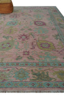 9x12 Hand Knotted Pink, Aqua and Purple Vibrant colorful Oushak Wool Area Rug